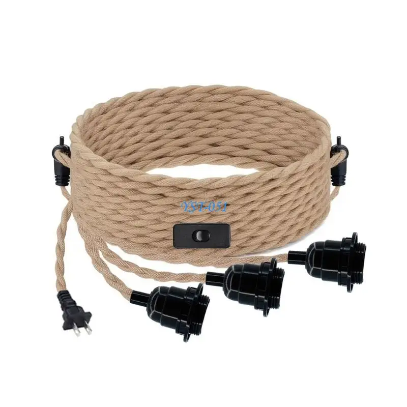 

E15A Lamp Cord with Twisted Twine Rope Industrial Pendant Lamp Light Cord