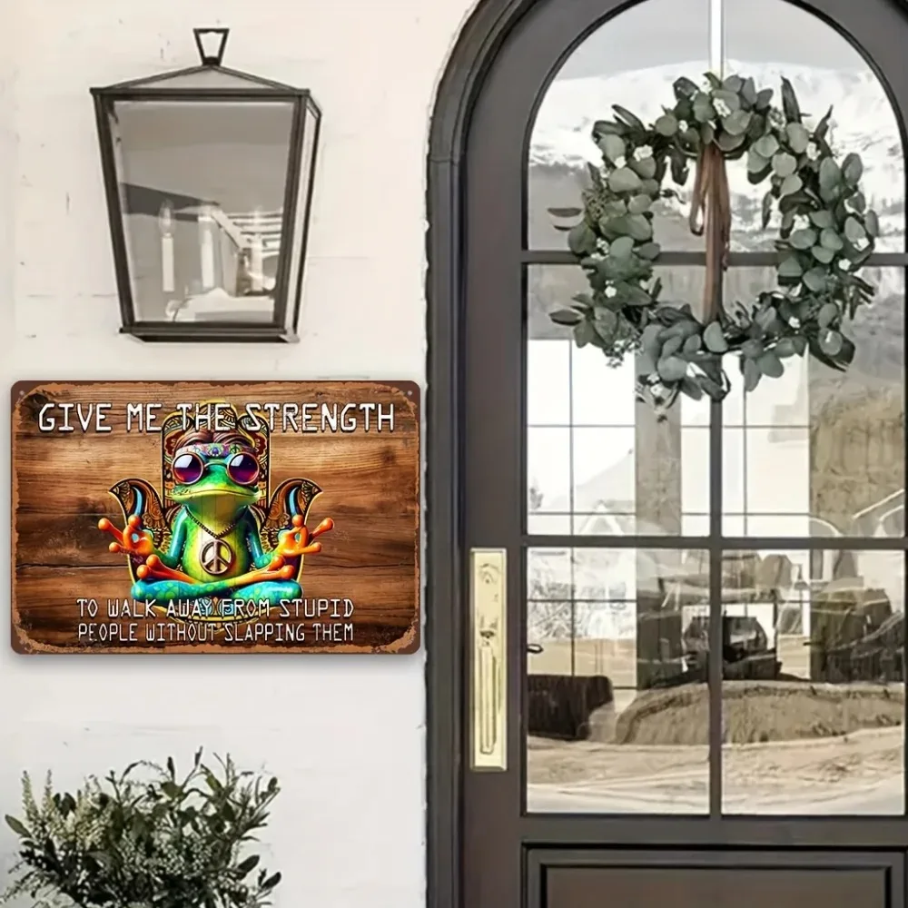 

Tin Painting - Bohemian Style Humorous Vintage Aluminum Sign | Inspirational Hippie Frog Zen Meditation Art Plaque | Upgrade