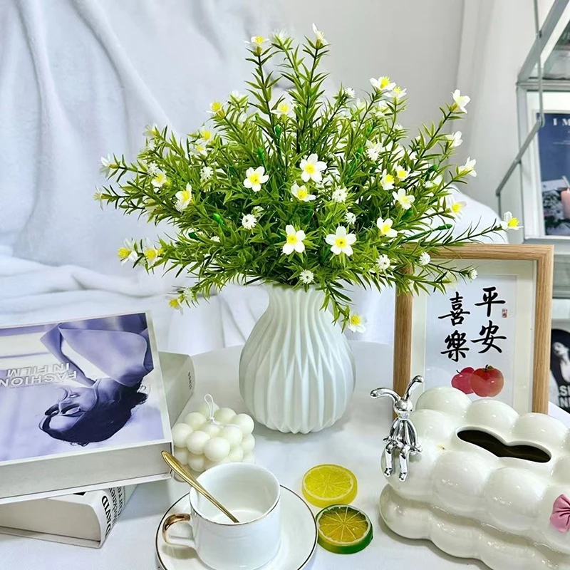 White Plastic Vase Flower Pot Basket Nordic Home Living Room Decoration Ornament Wedding Flower Arrangement Modern Flower Vase