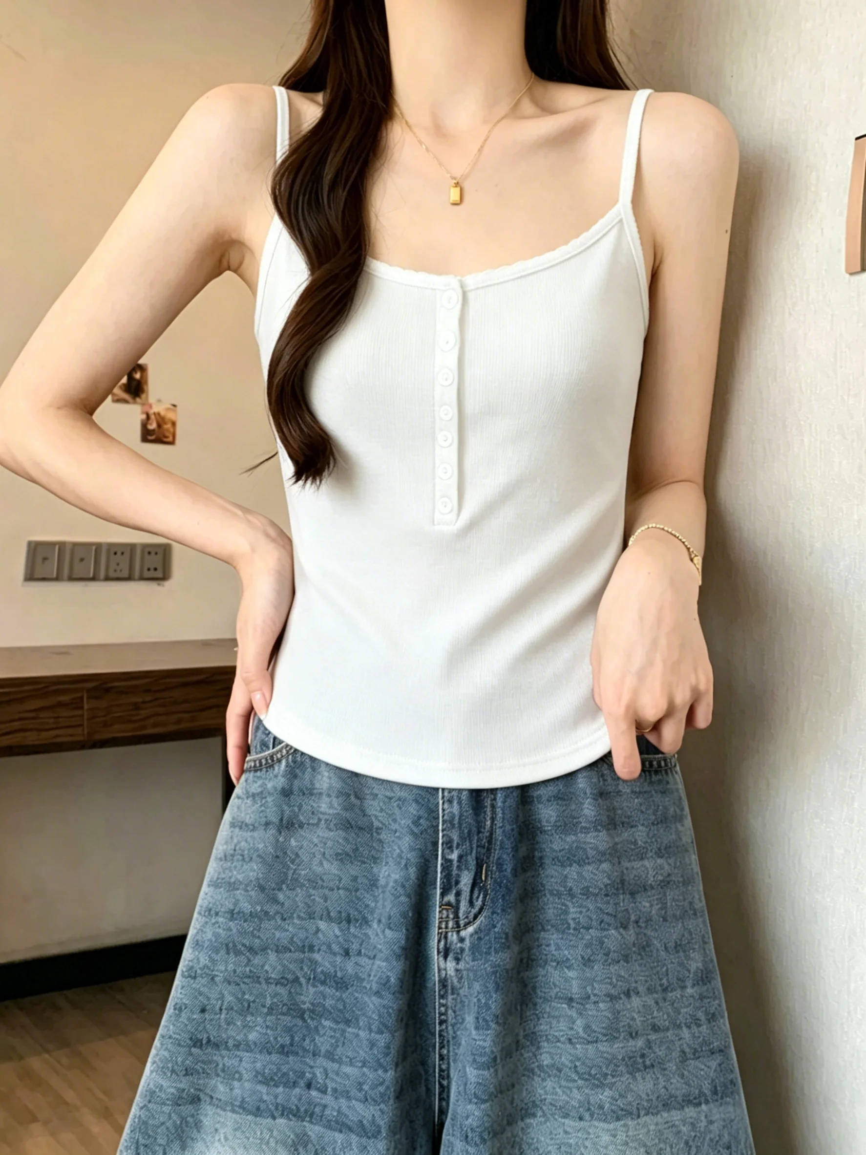 Women's Slim Fit Cotton Button down Tank Top Summer Base Layer Shirt Big Size plus Size Inner Wear Casual Comfortable Vest