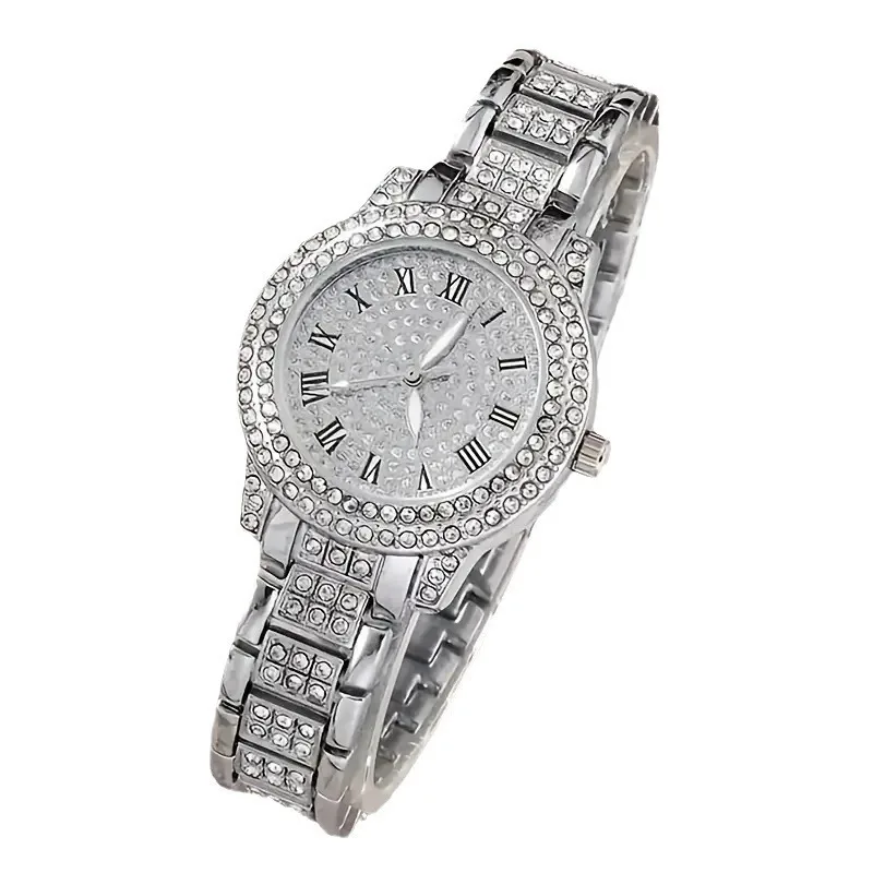 6PCS Women Watch Luxury Elegant Alloy Watch Crystal Wristwatch For Ladies Gift Quartz Watch Alloy Rhinestone Bracelet Montre