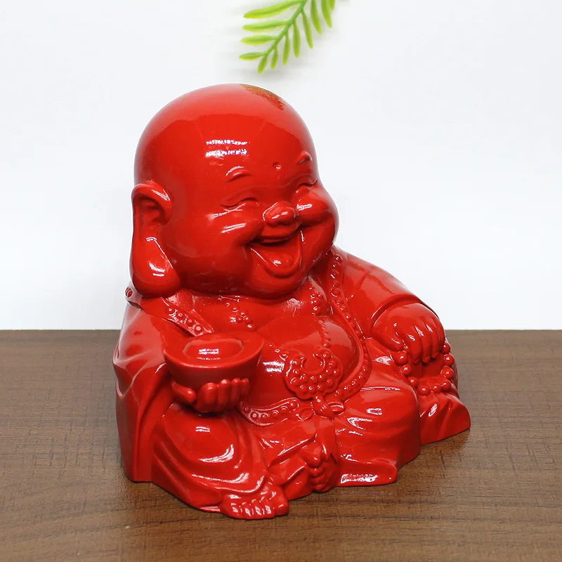 Natural red cinnabar brings wealth to Buddha's ingots, golden toad big belly Buddha, Maitreya  laughing  car interior decoration