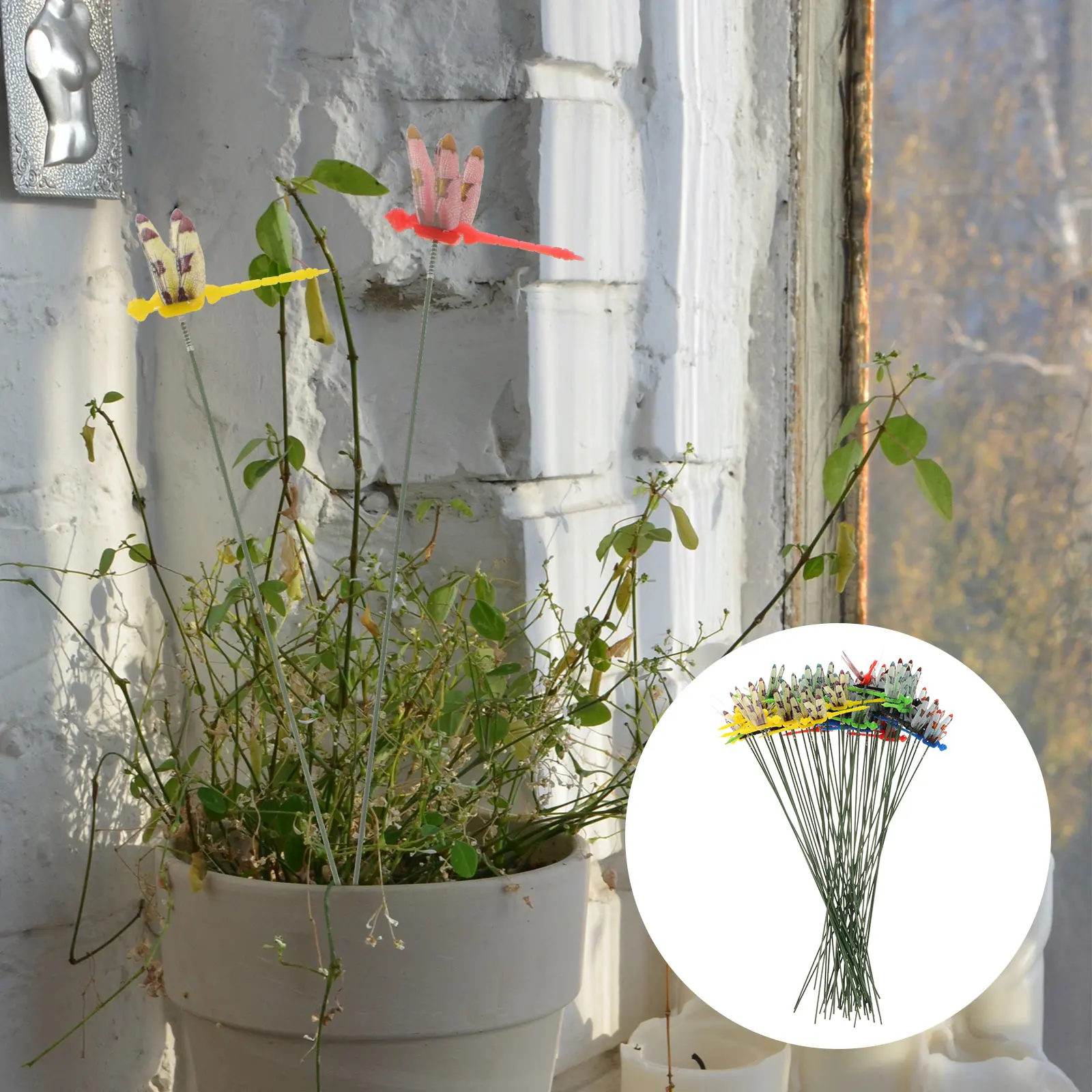 

50pcs Dragonfly Stakes PVC Material Outdoor Indoor Decoration Garden Plants Flowers Realistic Vivid Easy Insert Pots Vases Beds
