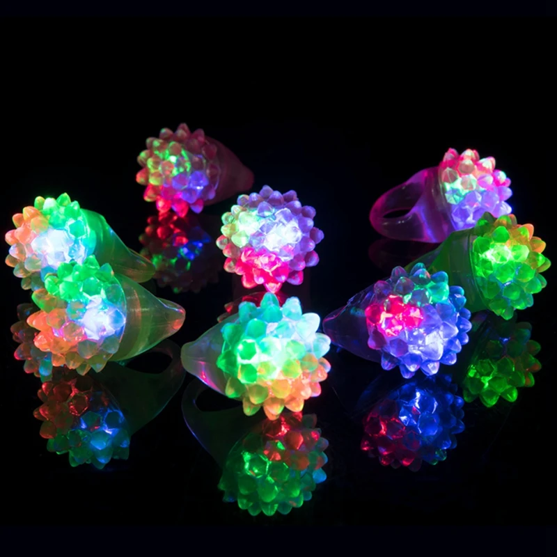 35 PCS LED Light Up Ring Bumpy Rings Random Color Plastic Birthday Rewards Eggs Filler Glow Party Supplies