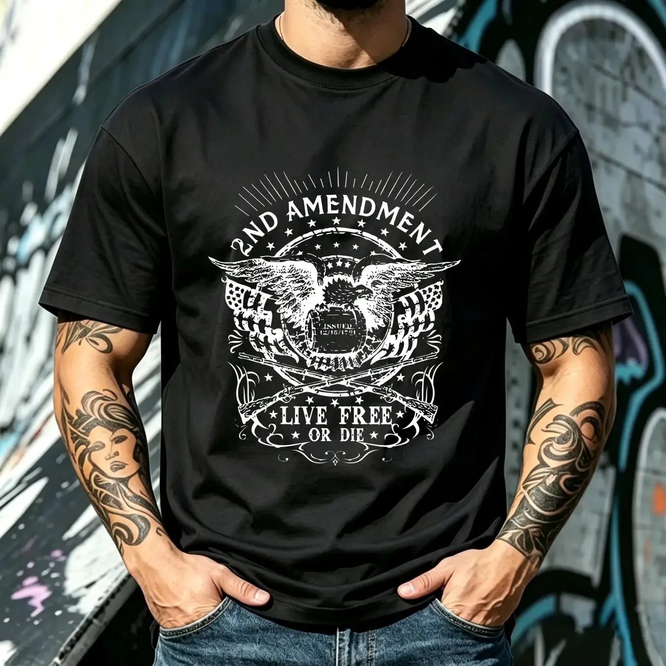 washed T Shirt 2nd Amendment Live Free or Die Issued 1791 2A USA Pro Gun Freedom 1776 vintage Washed Comfortable graphic Soft