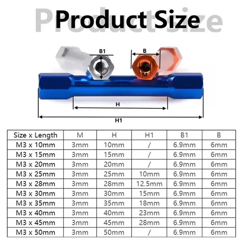2Pcs M3x10/15~40mm Aluminum Alloy Standoff double Hex Spacer column colourful Round Section DIY FPV Quadcopter Drone Multirotor