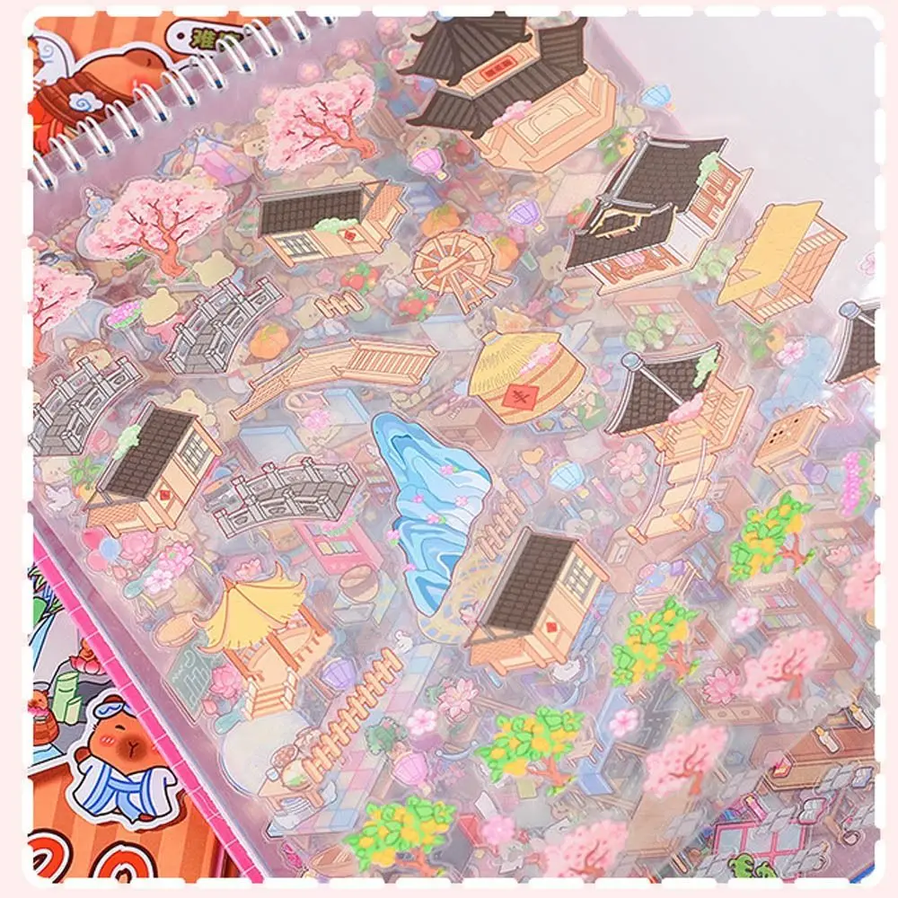 New PET Miniature Scene Collection Visual Stacking Cartoon 3D Pocket Cabin Scene Stickers DIY 3D Tent Sticker Decoration
