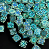 100/200 Grams of Vintage Style Mosaic Material, 2.3*2.3 Blue-Green Mandala Pattern Square Glass Mosaic Tiles, Suitable for Handmade Art Creations, Home Tabletops, Wall and Step Inlays, Garden Outdoor Photography Auxili 5