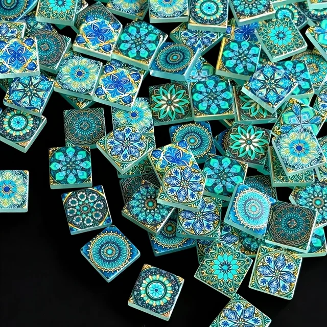 100/200 Grams of Vintage Style Mosaic Material, 2.3*2.3 Blue-Green Mandala Pattern Square Glass Mosaic Tiles, Suitable for Handmade Art Creations, Home Tabletops, Wall and Step Inlays, Garden Outdoor Photography Auxili 5 100/200 Grams of Vintage Style Mosaic Material, 2.3*2.3 Blue-Green Mandala Pattern Square Glass Mosaic Tiles, Suitable for Handmade Art Creations, Home Tabletops, Wall and Step Inlays, Garden Outdoor Photography Auxili 5