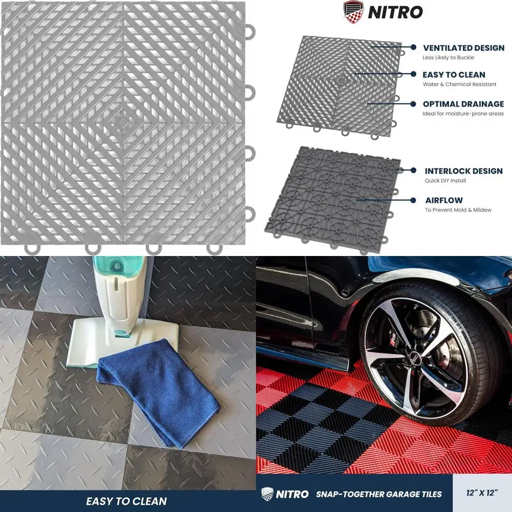 بلاط أرضية جراج بلاستيكي متشابك غير قابل للانزلاق، بلاط 12 × 12 معًا، حل سهل لتنظيم المرآب #1