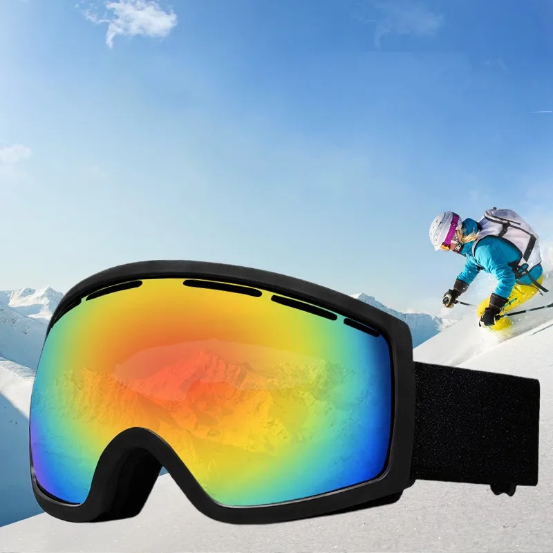 Two Layers UV400 Anti Fog Cylindrical Lens Ski Goggles Mirror Lens Custom Magnetic Snowboard Goggles for Outdoor Sports Cyclingp