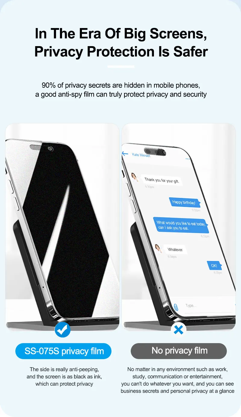 SS-075S 075hs 075fs 075uhs 075ues 057s anti-peep privacy tpu flexible hydro gel film telefon bildschirm für sonnenschein SS-890C y22