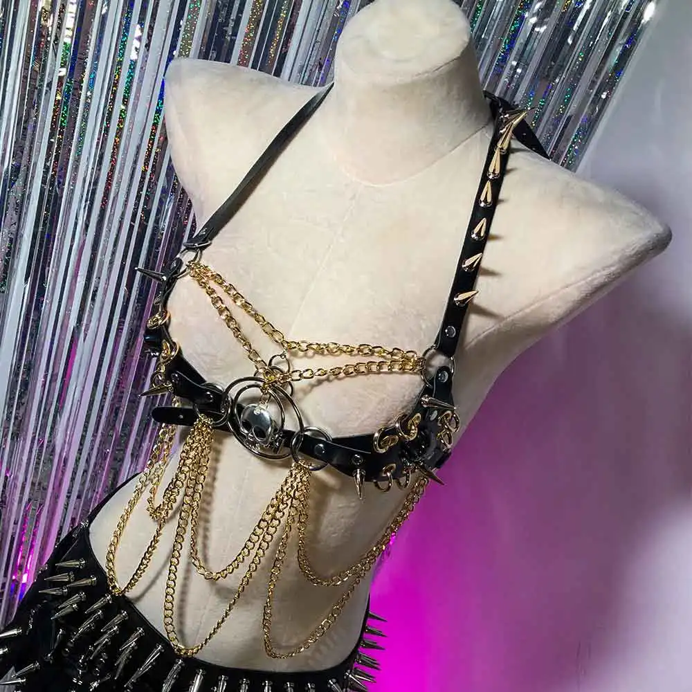 

Gothic Harnesses Tank Punk Rock Studded Teen Emo Eco E-Girls Cyber Goth DIY Hip Hop 90s Grunge Kawaii Y2K Vegan Leather TOPS