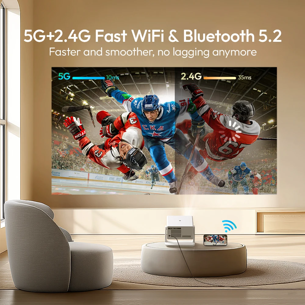 VEVSHAO A16 400ANSI LCD Projector 3000:1 Contrast Android 12 Auto Focus 360° PTZ Dual-band WiFi 6 Bluetooth 5.0 Home Theater