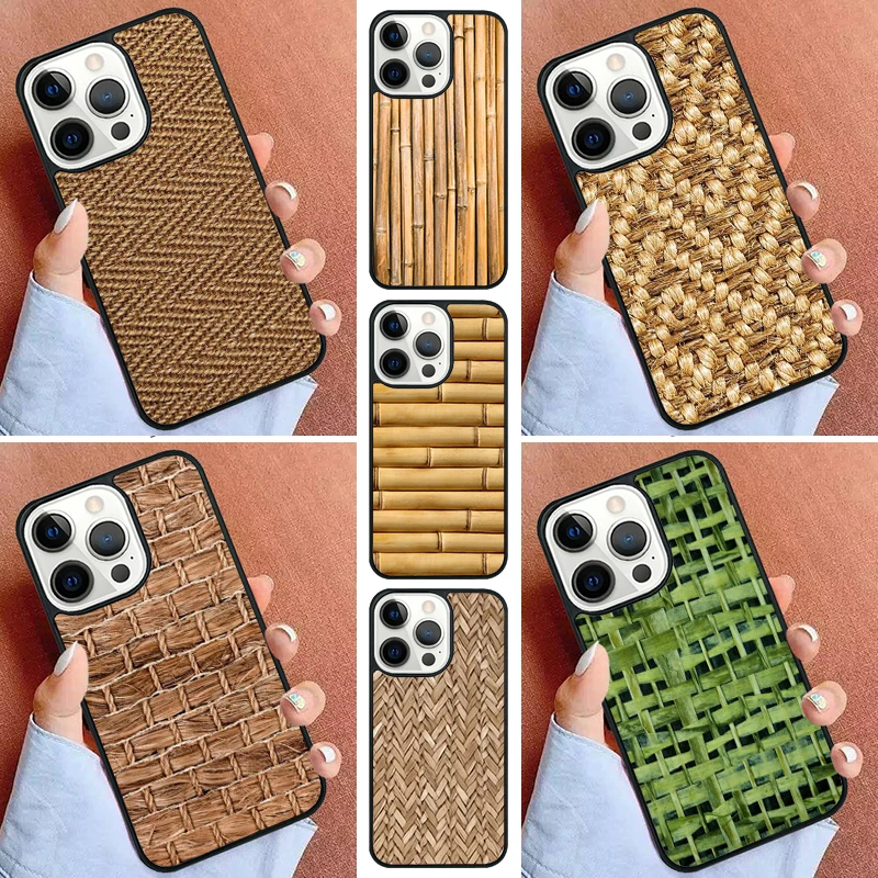 Bamboo Inlay Style Phone Case For iPhone 16 15 14 Pro 11 13 12 Mini Max SE 2020 6S 7 8 Plus Cover Capa