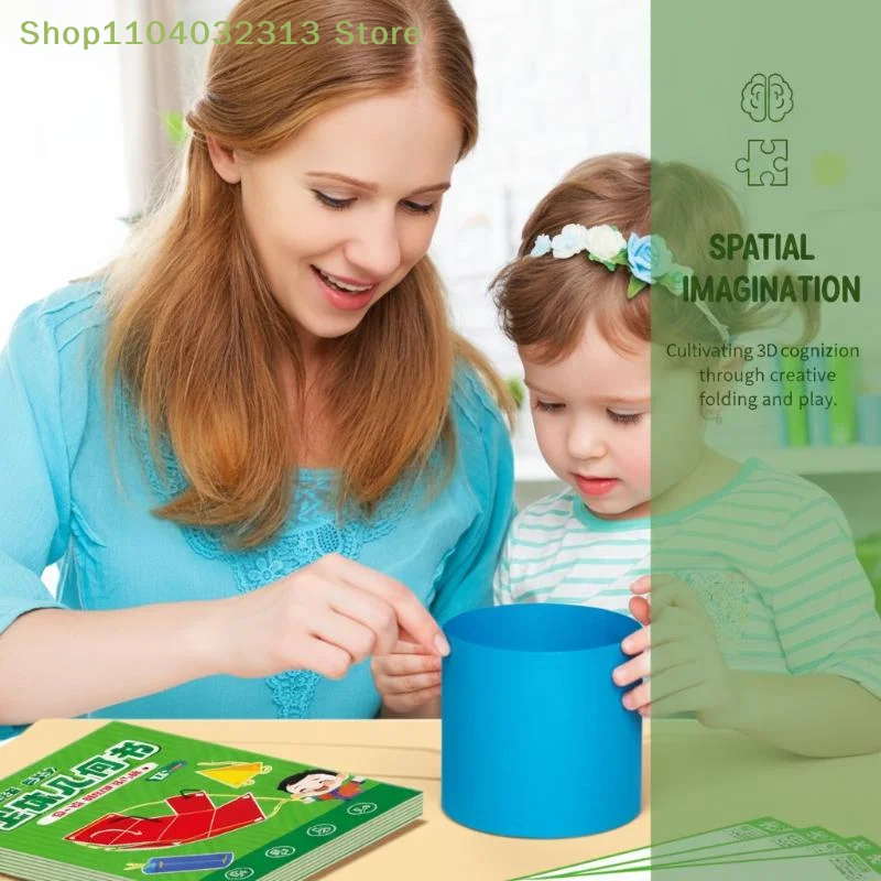 Montessori Educational Tracing Workbook Set for Kids - DIY Math Learning 3D Geometry Quiet Book for Spatial Thinking Training