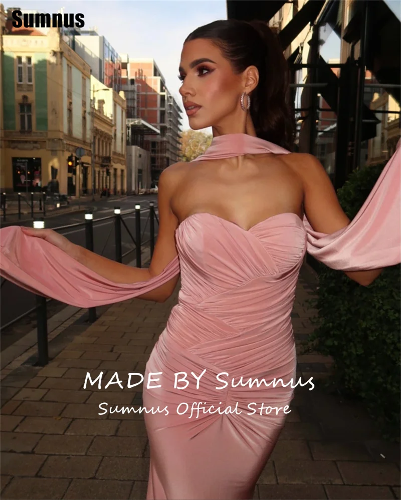 Eleganckie suknie balowe w stylu syreny Sumnus, bez rękawów, z dekoltem w serduszko, długie sukienki na przyjęcia z szalem, suknie wieczorowe na galę, szyte na miarę.