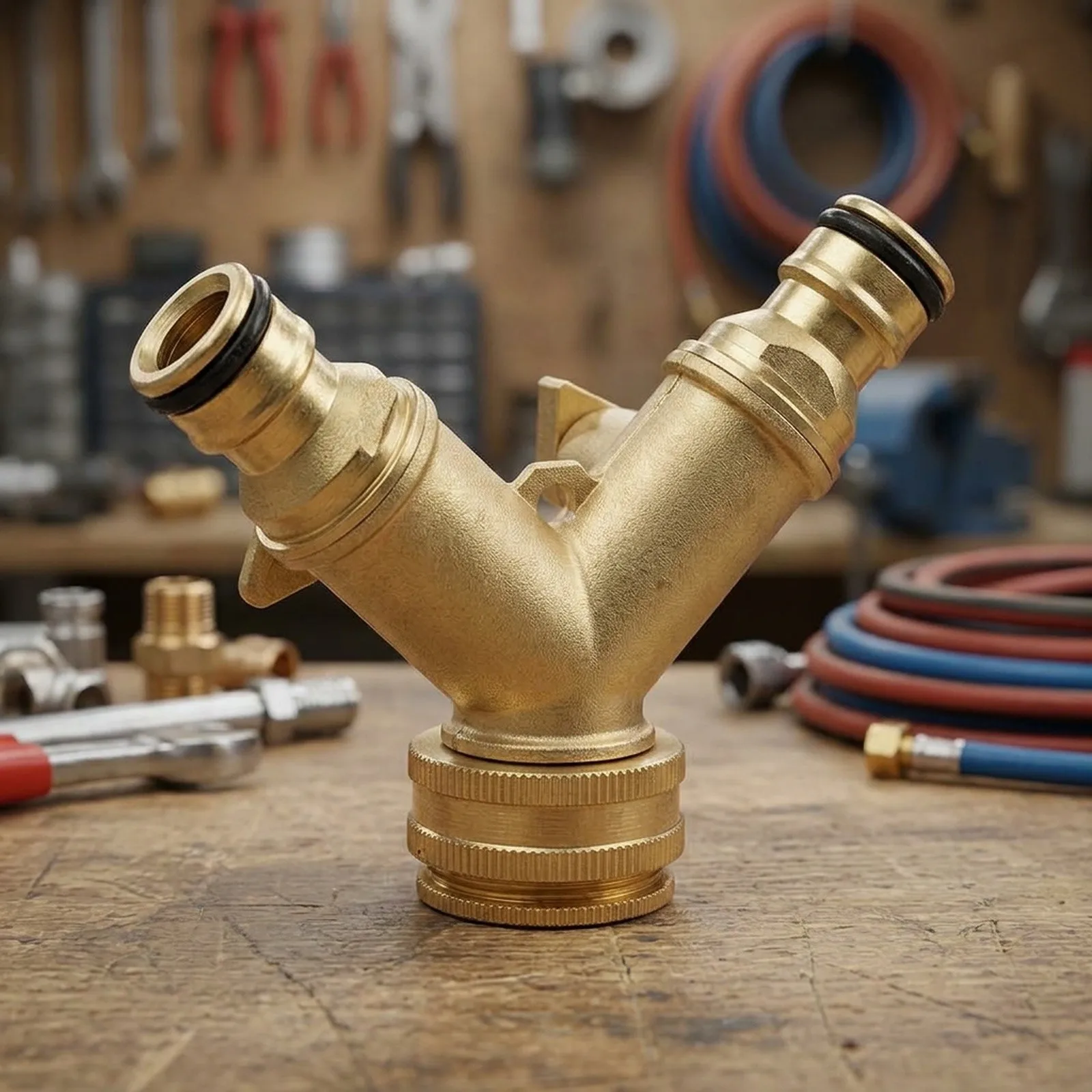 Water Splitter Brass Tee Valve for Washing Machine 6 Point Inner Wire Design Dual Control Y Shape 9.5x2.5x7cm Dimensions