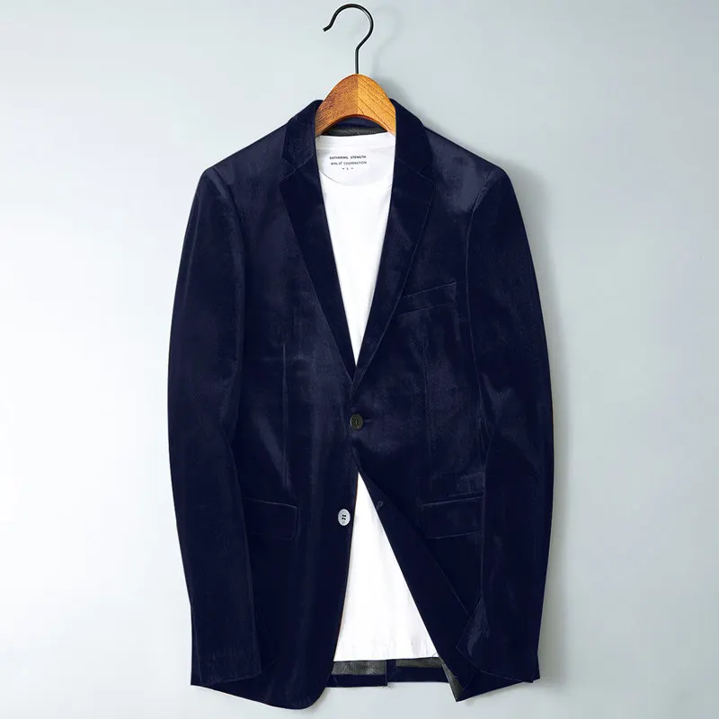 

Spring Faion Men's Slim Fit Velvet Suit Jaet Korean Sle Casual Turn-down Collar Busin Leisure Gold Velvet Top