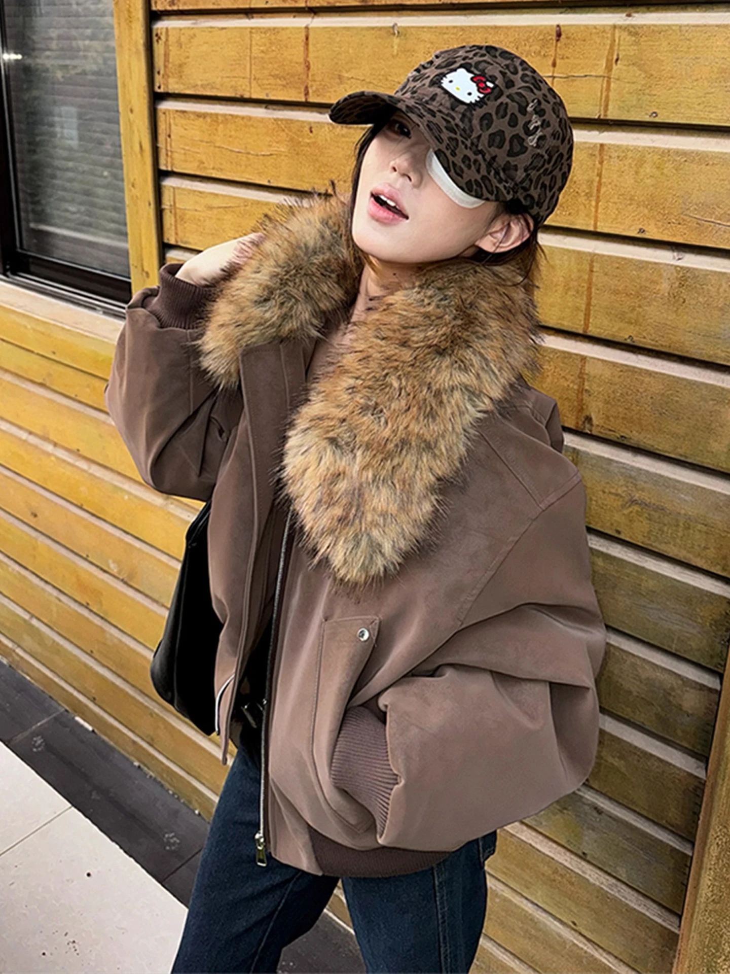 

American Sle Thiened Detachable Large Fur Collar Cotton Jaet Men's Winter ort Warm Cotton Coat Youth Faion Trend