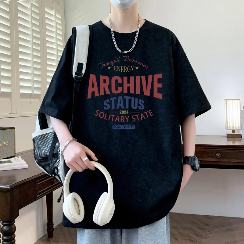 

Men's Cotton T-shirt Big Size Letter Print Mens Oversized T Shirts Graphic 5XL Vintage Casual Wear Summer Tee Shirts for Man