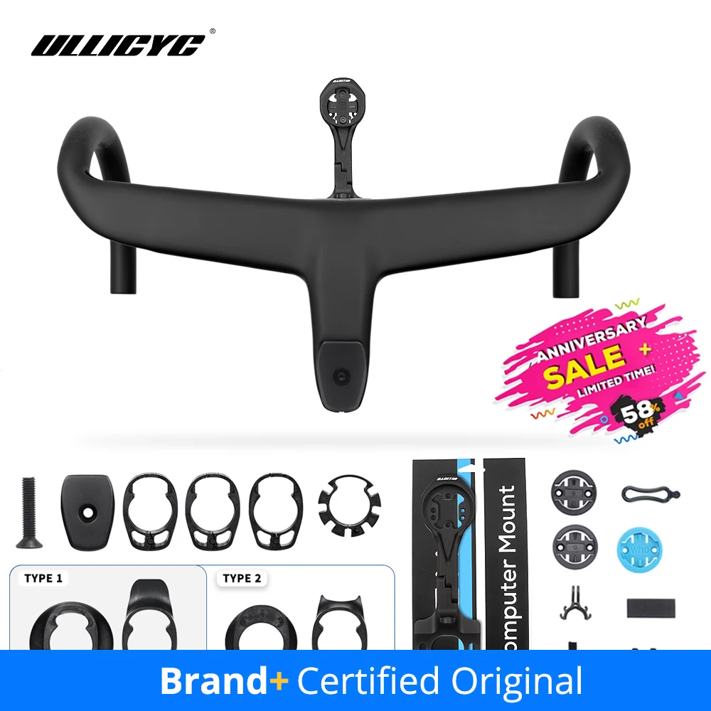 

no logo Carbon Cockpit Full Internal cable Bike Cockpit Road Bicycle Handlebar Di2 Integrated Handlebar 360mm Cockpit With Mount