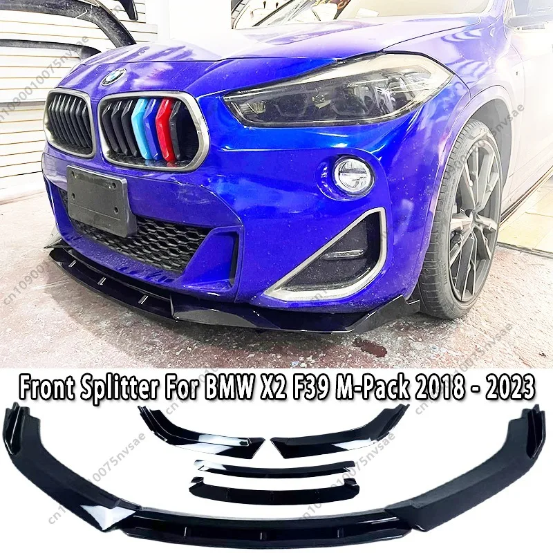 Für BMW X2 F39 M-Paket 2018-2023 Auto Frontstoßstange Lippe Spoiler Splitter Frontlippe Kinn-Schutzabdeckung Diffusor Karosserie-Kit Tuning