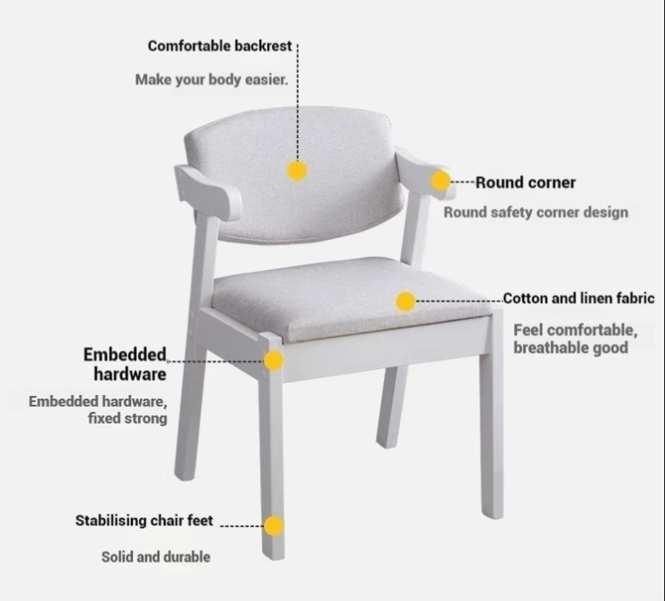 # Modern Simple Dining Chair Solid Wood Bedroom Stool Luxury Hotel Backrest Armchair  Restaurant Furniture