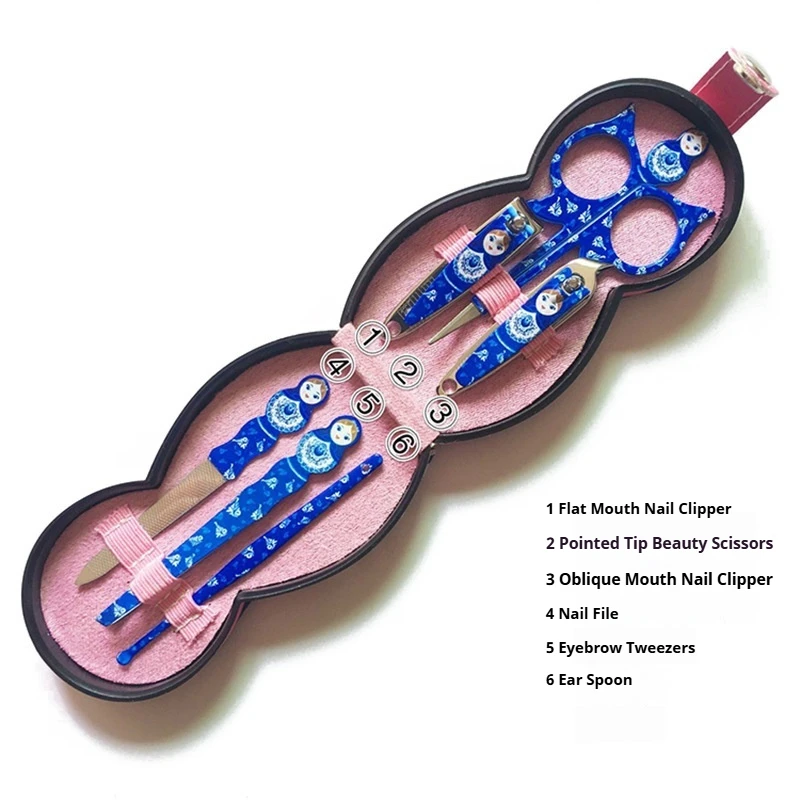 Ciseaux de manucure pour ongles, poupée russe, outil de pédicure, Kit de voyage, coupe-ongles, soins, toilettage, Portable, 6 pièce/ensemble