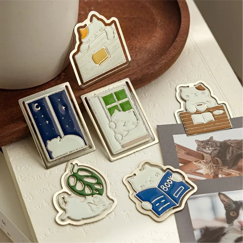 Mini Cute Cat Life Metal Bookmark Adorable Cartoon Kitty Book Page Holder ClipUnique Reading Gifts for Students Readers Book