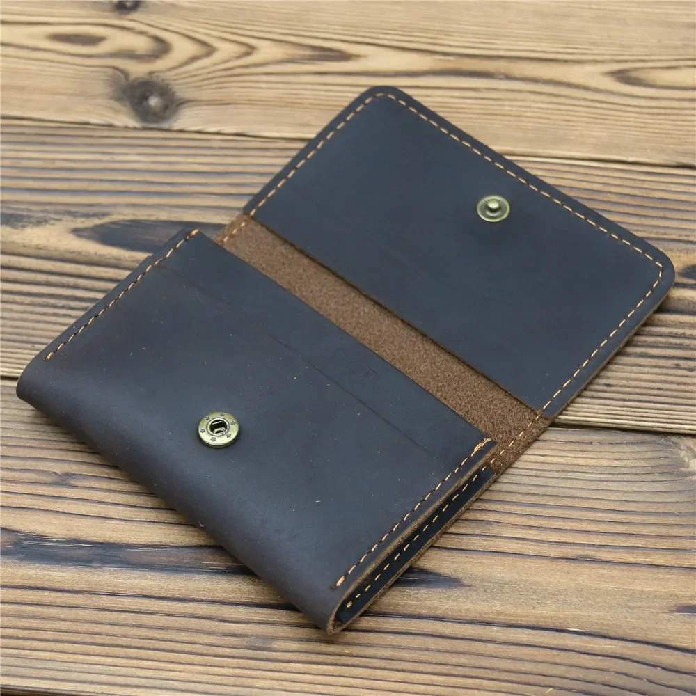 Porte-cartes rétro en cuir de cheval pour homme, marron vintage, 100% cuir de vachette, porte-cartes de crédit avec fermeture à bouton, sac à main