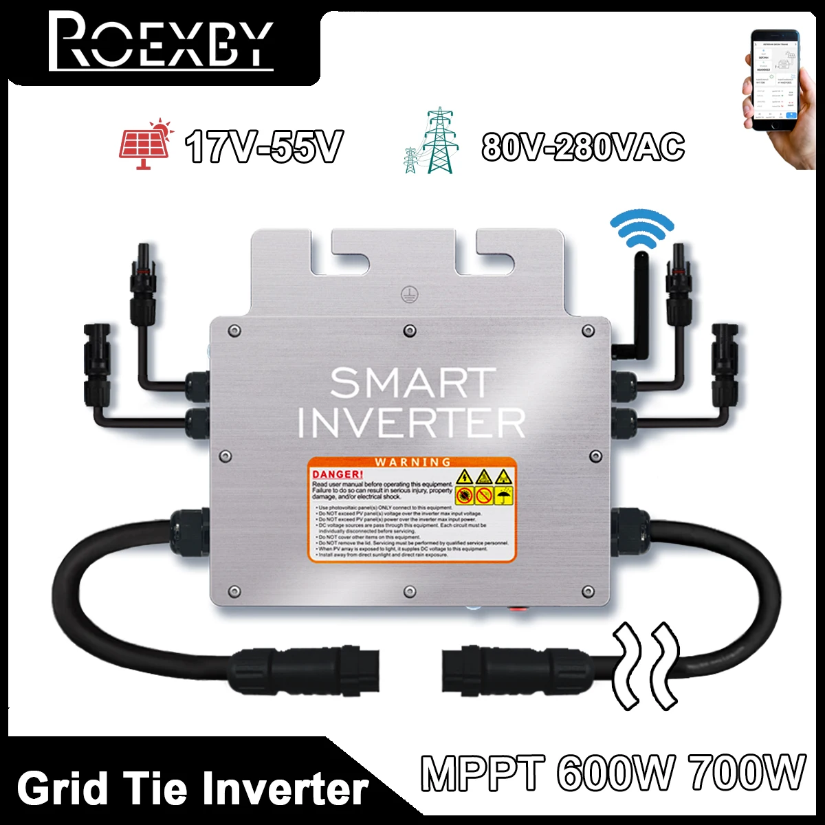 

600W 700W Grid Tie Micro Inverter with WIFI Communication Waterproof MPPT Stackable DC20-60V Solar Input for 30V 36V PV Panel