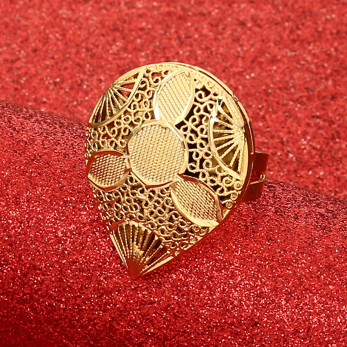 خاتم كبير قابل للتغيير للنساء مجوهرات أفريقية إثيوبية ذهبية اللون لحفلات الزفاف خاتم أكبر قابل للفتح خواتم مبالغ فيها