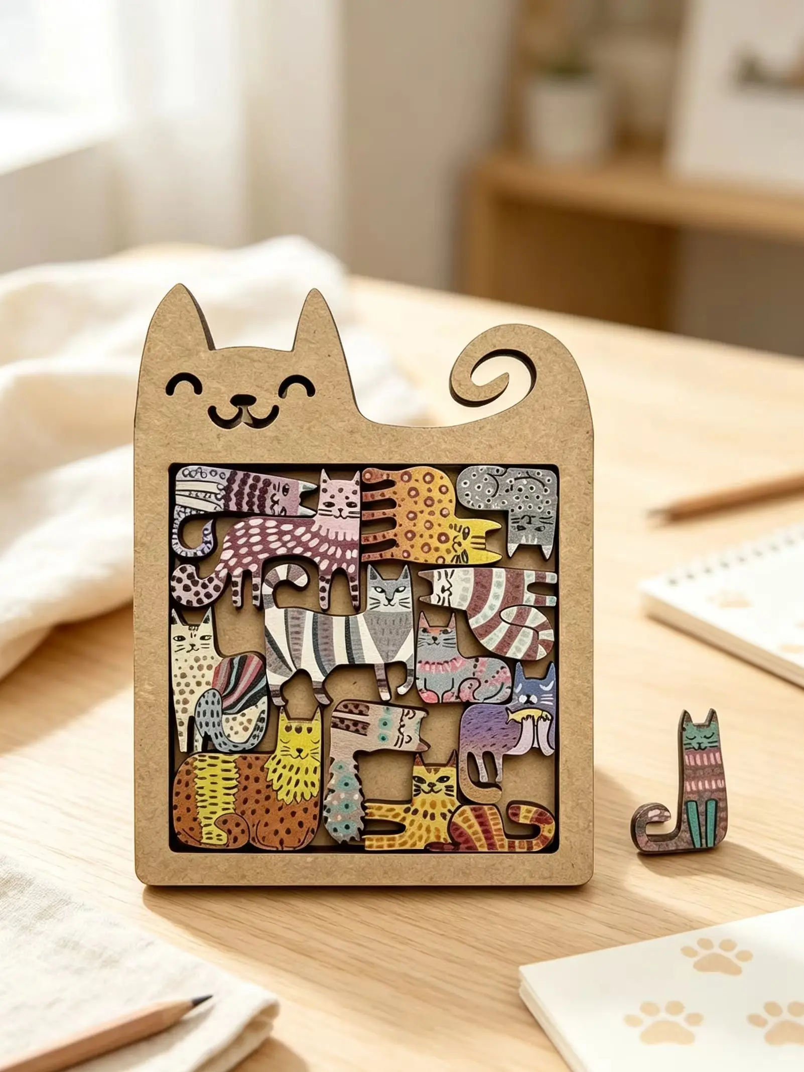 Cute Cat Shaped High‑Difficulty Puzzle Portable Ornament for Creative Thinking Training Birthday Present