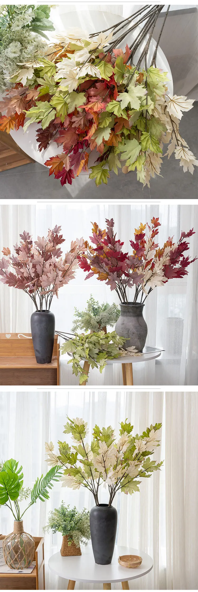 5 Stücke lange Ahornblätter aus Kunstseide, künstliche Pflanzen für die Heimdekoration, Ahornblätter für Garten, Hochzeit, Party-Hintergrunddekoration – Detail 5