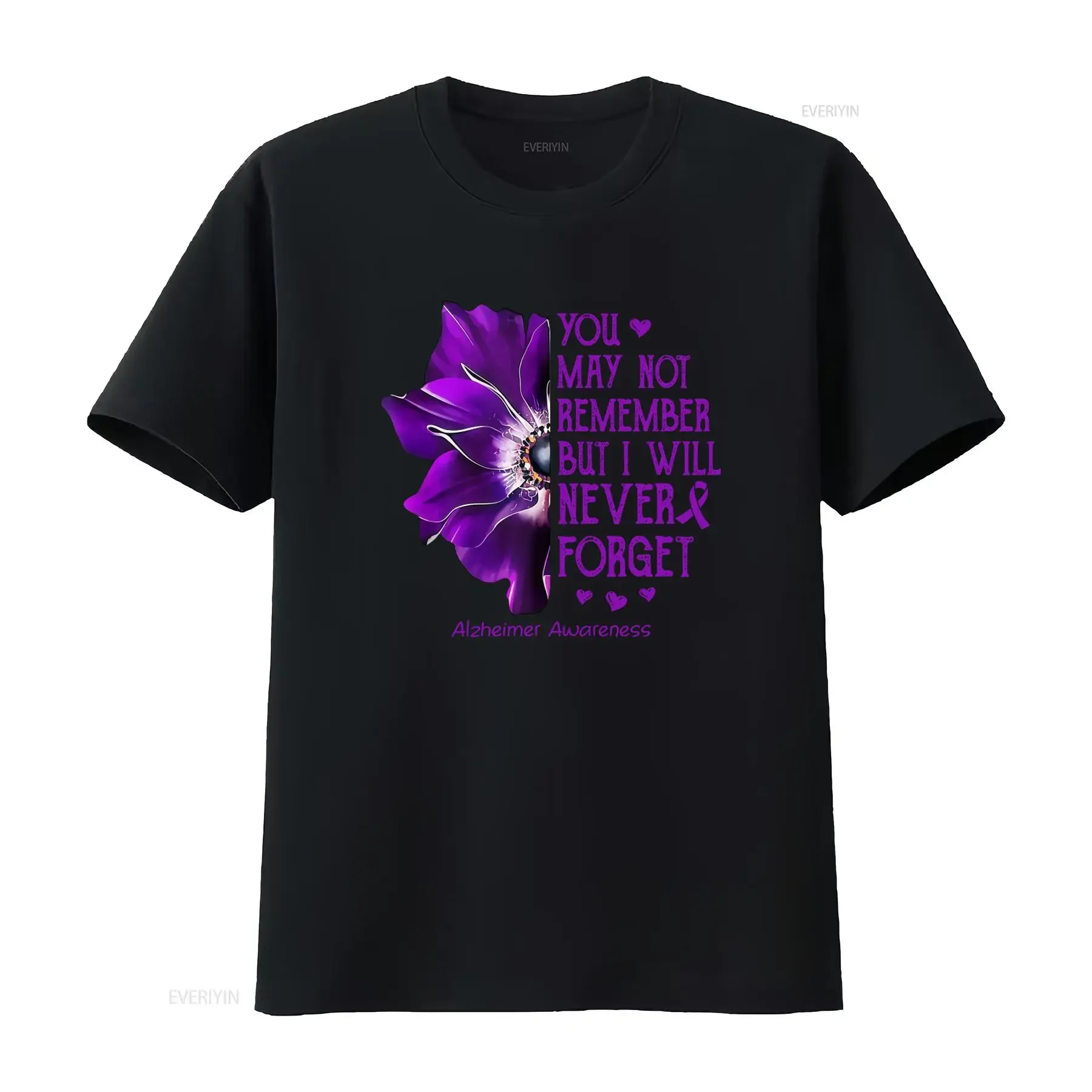 Purple Flower Alzheimer's Awareness T Shirt You May Not Remember But I Will Never Forget Support Fight vintage Washed Stylish