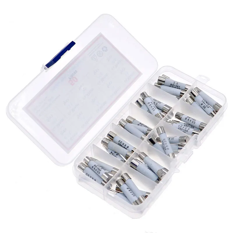 50pcs 6mm*30mm 250V Fast Blow Ceramic Fuse Tube Assortment Mixed pack kit 0.5A 1A 2A 3A 5A 10A 15A 20A 25A 30A