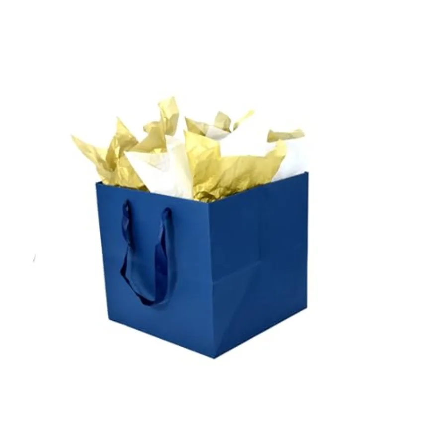 Bolsa de regalo cuadrada grande azul marino con asas y papel de seda, envoltorio de regalo gigante de 9.84 pulgadas para recuerdos de fiestas de cumpleaños y bodas