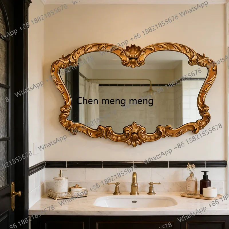 a17 French bathroom mirror light luxury bathroom mirror makeup mirror wall hanging American horizontal hanging engraving