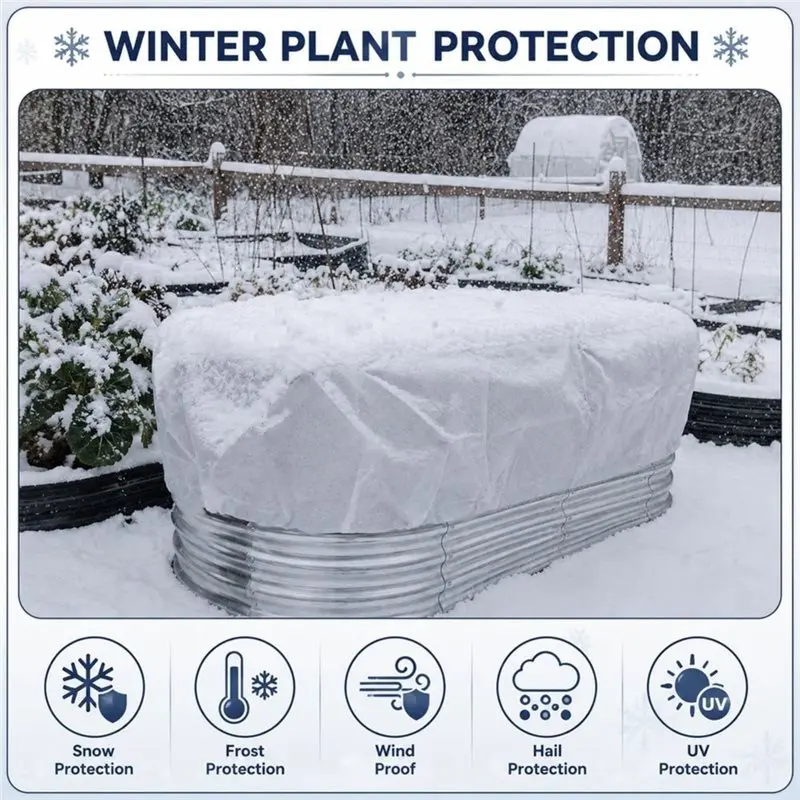 ABDJ-Winter Frost Protection Plant Cover Thick Thermal Blanket For 4X2ft Raised Garden Bed Cold Guard Drawstring