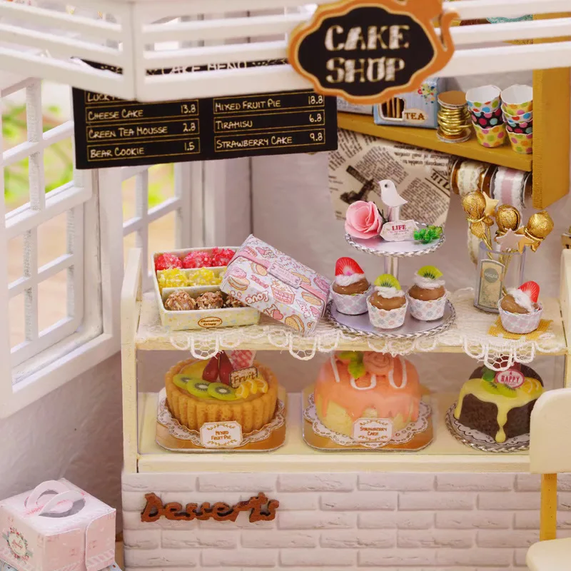 OUZEY Zoete Bakkerij Poppenhuis DIY, 3D Houten Miniatuur Cake Shop, Creatief Verjaardagscadeau voor vriendin en tieners
