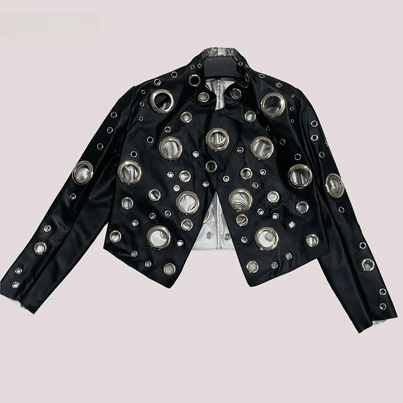 Nerazzurri ort PU Pelle Jaet Colletto alla coreana da donna Patchwork Colore Blo Scava fuori Street Sle Faion Capispalla