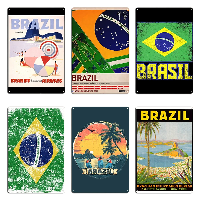 Blast from the past art Brasil 2011 Grand Prix Brasil Brazil Flag Vintage Retro Country Brazilian Pride Metal Tin Sign Poster