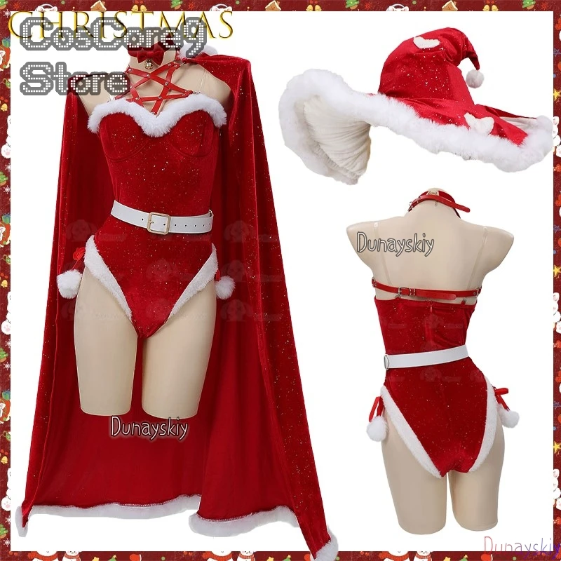

Bunny Girl Cape Roleplay Outfit High Quality Christmas Witch Cosplay Red Velvet Sexy Design Bunny Girls Red Bodysuit Stockings