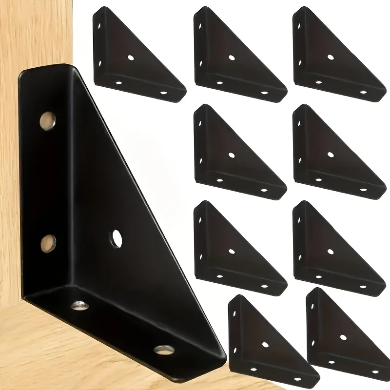 12-Piece Set of Large Black Triangle Brackets, Durable Metal Brackets Suitable for Sturdy Home and Office Repairs, Support Angle Iron, Cabinet Hanging Brackets, Shelf Reinforcement Tool