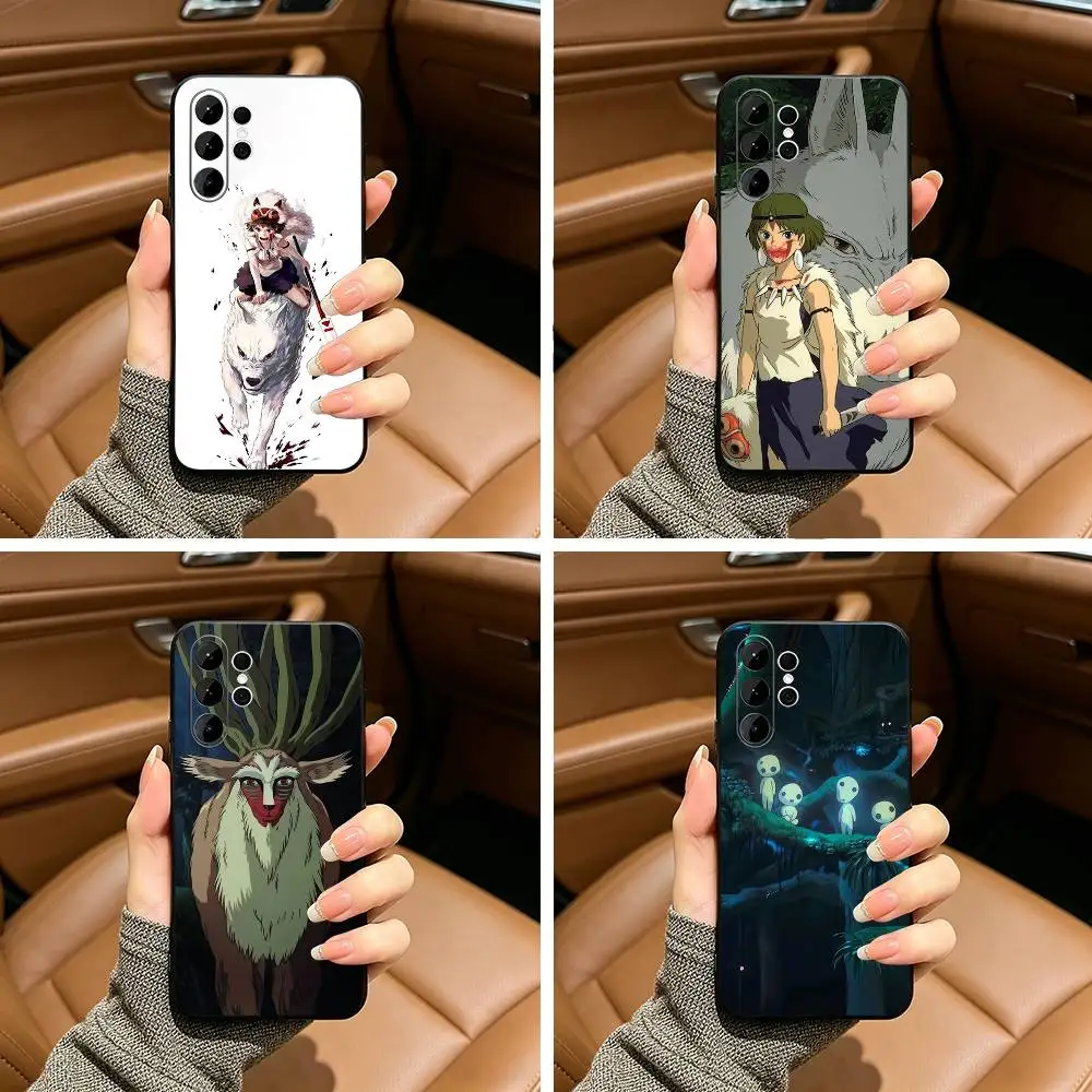 P-M-Princess -Mononoke Black Soft Silicone Phone Case for Samsung Ultra S25, S24, S21, S22, S23, S30, Plus, FE, Lite