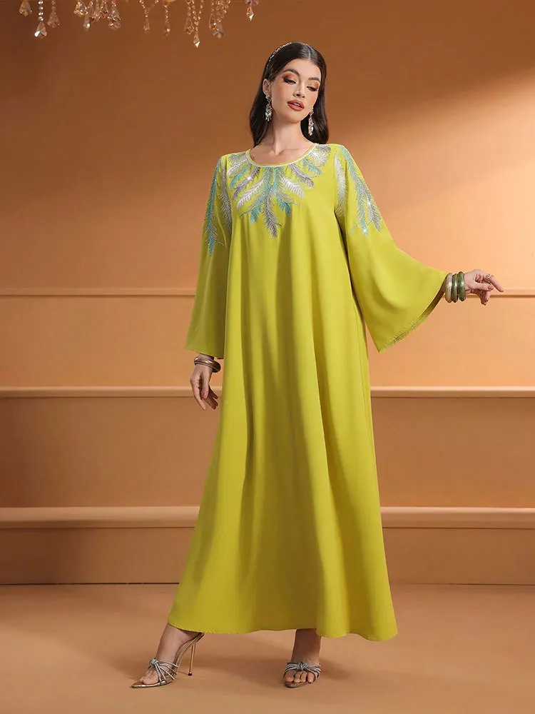 Middle East Abayas for Women Embroidery Diamonds Muslim Dress Dubai Abayo Eid Ramadan Kaftan Turkey Caftan Marocain Femme Robe