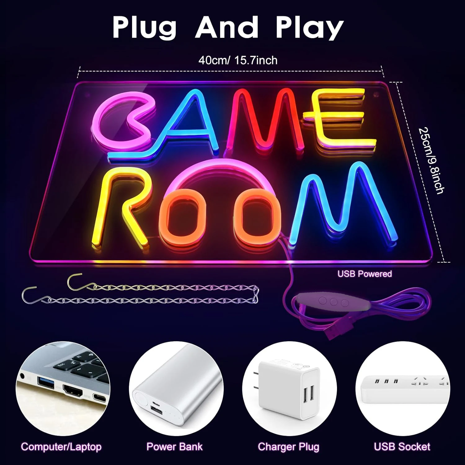 Game Room Neon Signs LED Dimmable On/Off Switch Art Wall Decor Neon Light For Gaming  Room Beer Bar Man Cave Bedroom Home