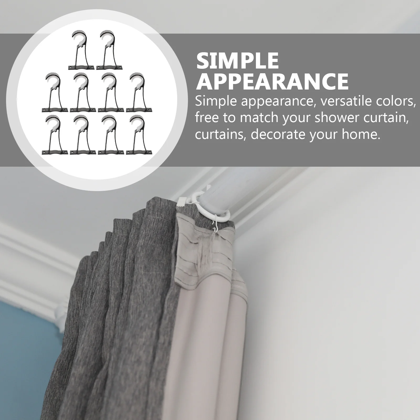 

10Pcs Aluminium Curtain Rod Brackets Simple Style Corrosion Resistant for Home Office Store Curtain Accessories