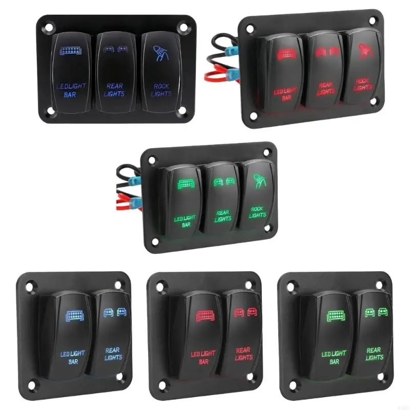 

D5BE 12V 24V 2/3 Gang Rocker Switches Panel With Backlit Indicators Marine Grade ABS Construction Toggle Switches Panel